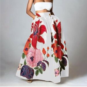Floral Maxi Skirt. High Waisted